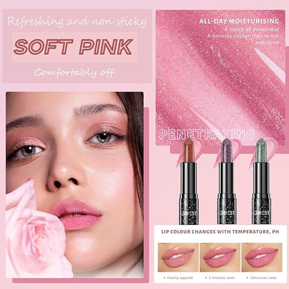 3Pcs Glitter Jelly Lipstick Set, 3 Colors Glossy Glitter
