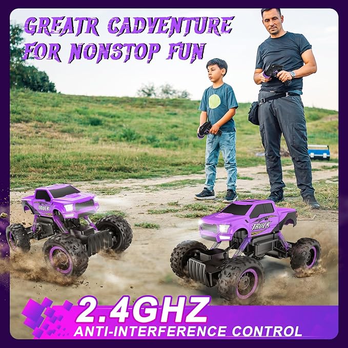 DOUBLE E Remote Control Car for Girls 1/12 Scale Monster Trucks Dual Motors Off Road RC Trucks, Girls Toys Gifts for Girls Daughter Kids, Birthday Gift Ideas, Purple