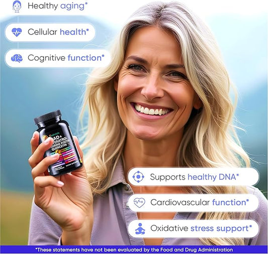 NAD Supplement. Longevity Formula with Liposomal NAD+, Trans Resveratrol, Quercetin, Berberine, Betaine Anhydrous, Grape Seed, Fisetin. NAD Resveratrol Supplement with Berberine 90 Capsules.