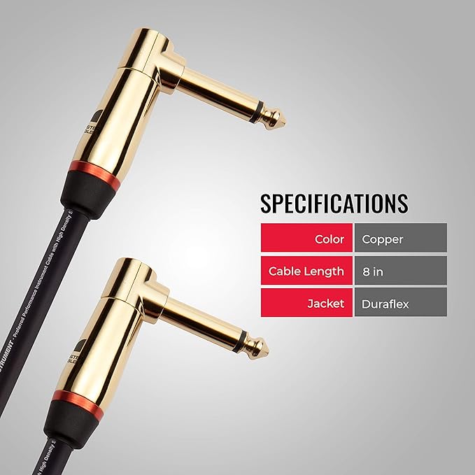 Monster Prolink Rock Instrument Cable. 8 in Right Angle to Right Angle Guitar Cable. for Electric Guitar Cable. 95% Copper Braided Shielded Guitar Cable
