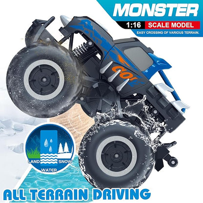 Threeking 1:16 Waterproof Monster Truck Toys RC Cars Amphibious Remote Control Car Trucks 4WD All Terrain Off-Road Pickup Toy for 6 7 8 9 10 11 12 Year Old Boys Girls Kids Gifts Presents