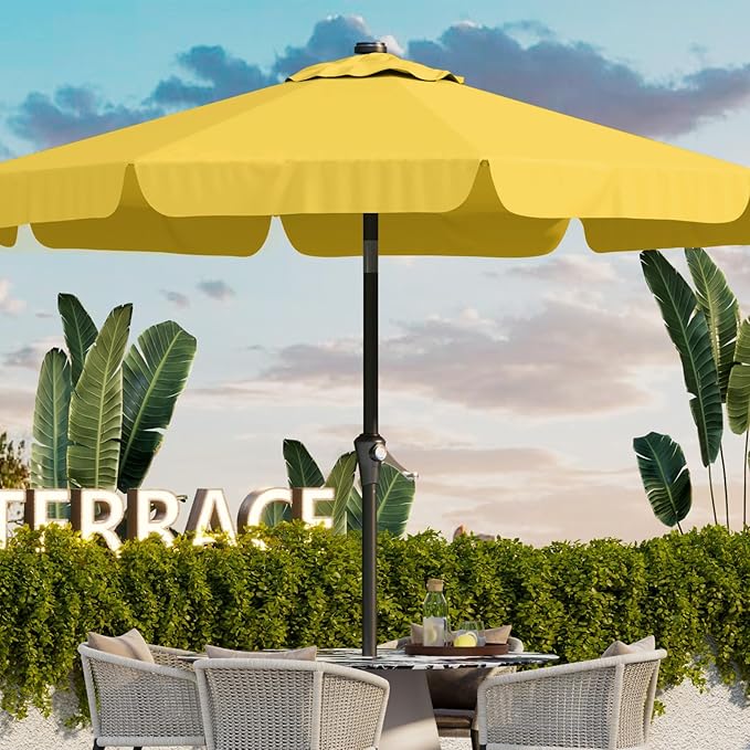 10FT Patio Umbrella Table Market Umbrella w/Tilt and Crank Outdoor Umbrellas for Garden, Deck, Backyard, Pool and Beach, Yellow