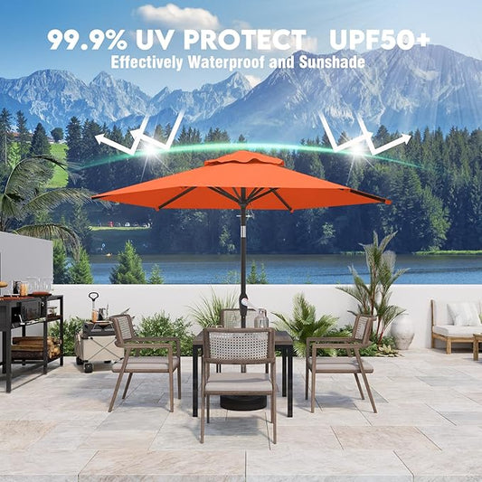 7.5FT Patio Umbrella Table Market Umbrella w/Tilt and Crank Heavy-Duty Round Outdoor Umbrellas for Garden, Deck, Backyard, Pool and Beach, Orange