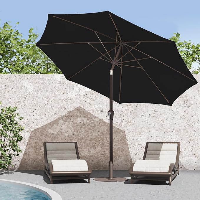 PatioKingdom 9FT Patio Outdoor Umbrella-UPF 50+ Sun Shade with Wind Vent, Push-Button Tilt & Smooth Crank Lift, Rust-Resistant Fiberglass Frame for Garden, Backyard,Yard