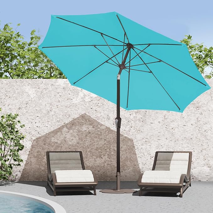 PatioKingdom 9FT Patio Outdoor Umbrella-UPF 50+ Sun Shade with Wind Vent, Push-Button Tilt & Smooth Crank Lift, Rust-Resistant Fiberglass Frame for Garden, Backyard,Yard