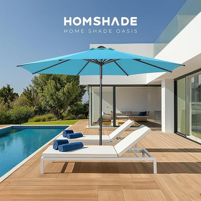 9ft Outdoor Patio Umbrella - UPF50+ UV Protection Market Patio Table Umbrella with Push Button Tilt, Crank and 8 Sturdy Ribs for Pool Deck and Garden (Light Blue, No base)