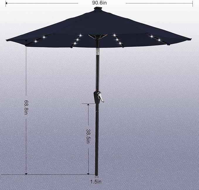 ABCCANOPY Durable Solar Led Patio Umbrellas with 24LED Lights 7.5FT (Navy Blue)