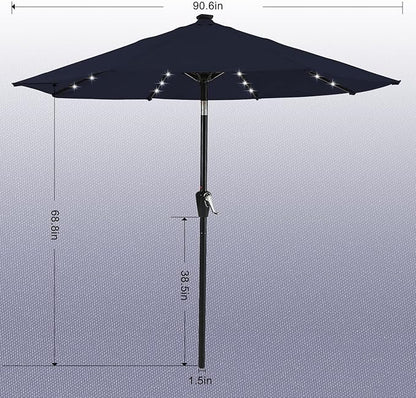ABCCANOPY Durable Solar Led Patio Umbrellas with 24LED Lights 7.5FT (Navy Blue)