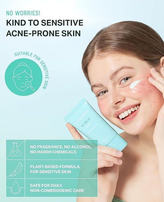 BRING GREEN Tea Tree CICA Mineral Sunscreen SPF 50+ PA++++ | Non-Nano Zinc Oxide Face Sunscreen, Reef Safe Korean Sunscreen for Sensitive Skin, Oil-Free, 1.69 fl. oz