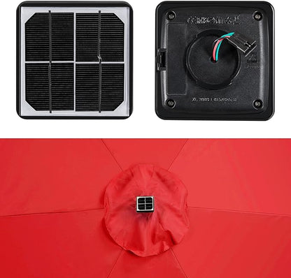 Yaheetech 7.5FT Solar Powered Patio Umbrella - UV Protection Market Table Umbrella w/18 LED Lights & Push Button Tilt & Crank Lift System for Garden/Lawn/Deck/Backyard/Pool,Red