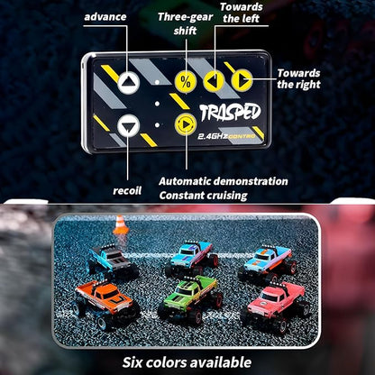 Mini Monster Truck, 1:64 Scale Remote Control Car with Lights, 2.4GHz Off-Road RC Truck, USB Rechargeable RC Car with Adjustable Speed for Kids Indoor & Outdoor Racing (Grey)