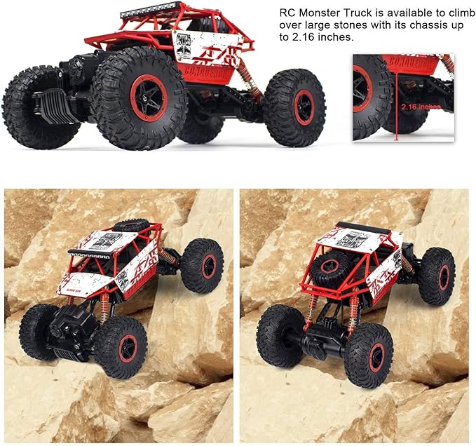Cheerwing 1:18 Rock Crawler 2.4Ghz Remote Control Car 4WD Off Road RC Monster Truck 2 Battery(Red)