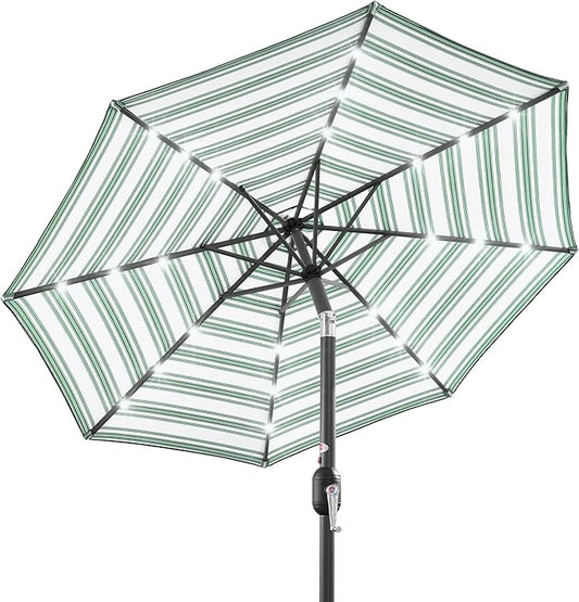 Best Choice Products 10ft Solar Polyester LED Lighted Patio Umbrella w/Tilt Adjustment and UV-Resistant Fabric - Striped Green