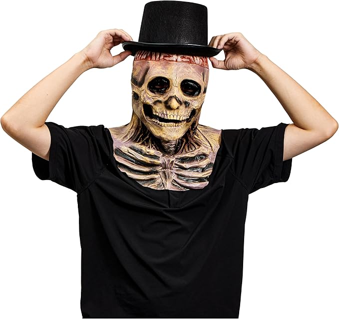 Spooktacular Creations 2PCS Halloween Skull Mask with Black Top Hat, Scary Full Head Skeleton, Creepy Realistic Biochemical Latex Mask for Men Women Kids Halloween Cosplay Costume Accessory