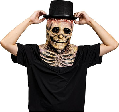 Spooktacular Creations 2PCS Halloween Skull Mask with Black Top Hat, Scary Full Head Skeleton, Creepy Realistic Biochemical Latex Mask for Men Women Kids Halloween Cosplay Costume Accessory