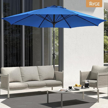 Ayge 9FT Large Outdoor Patio Umbrella Market Table Umbrella-UV Resistant, Easy Push Button Tilt and Crank, 8 Sturdy Fiberglass Ribs Heavy-Duty Pool Umbrella for Deck, Backyard,Garden