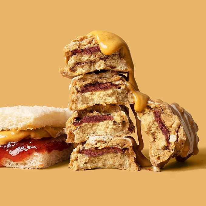 FITCRUNCH Full Size Protein Bars, 6-Layer Baked Bar, 2g of Sugar, Gluten Free & Soft Cake Core (12 Bars, Peanut Butter and Jelly)