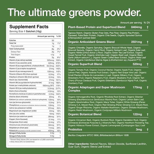 Huel Daily Greens Single Serve | Superfood Greens Powder | 91 Vitamins, Minerals, and Wholefood-Sourced Ingredients | Adaptogens, Antioxidants, Gut-Friendly Probiotics | 12 Pack…