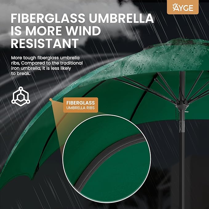 Ayge 9FT Large Outdoor Patio Umbrella Market Table Umbrella-UV Resistant, Easy Push Button Tilt and Crank, 8 Sturdy Fiberglass Ribs Heavy-Duty Pool Umbrella for Deck, Backyard,Garden