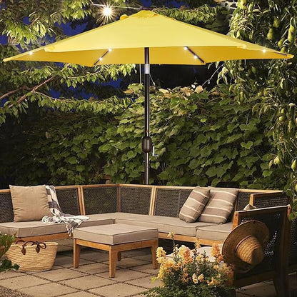 Blissun 7.5 ft Solar Umbrella, 18 LED Lighted Patio Umbrella, Table Market Umbrella