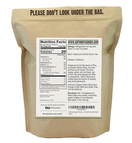 Anthony’s Organic Yellow Maca Root Powder, 1 lb, Raw, Gluten Free, Non GMO, Non Gelatinized