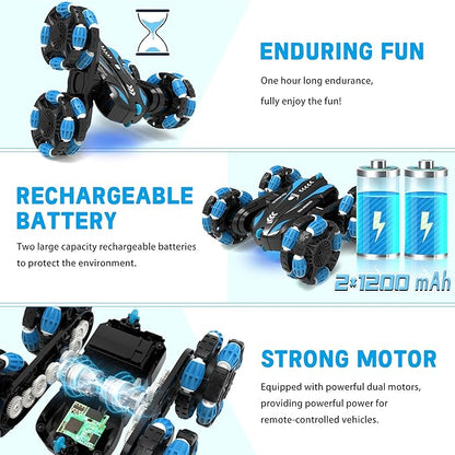 Eulogia Gesture Sensing RC Stunt Car for Kids, Double Sided 360° Flips & Rotating, 40+ Mins Playtime, Durable Off-Road Remote Control Car Toys Gifts for Boys Girls Age 5-12 (Blue)