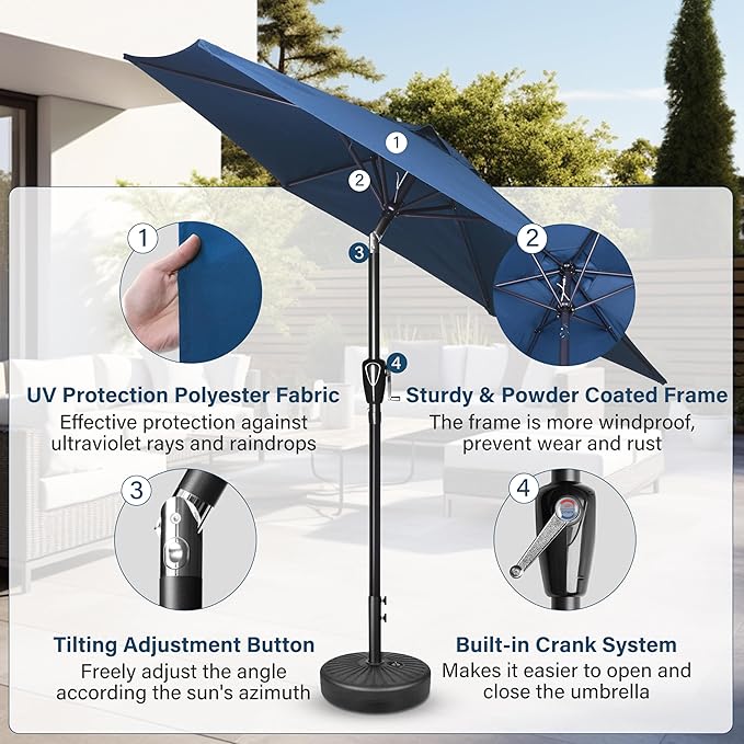 Simple Deluxe 9' Patio Umbrella Outdoor Table Market Yard Umbrella with Push Button Tilt/Crank
