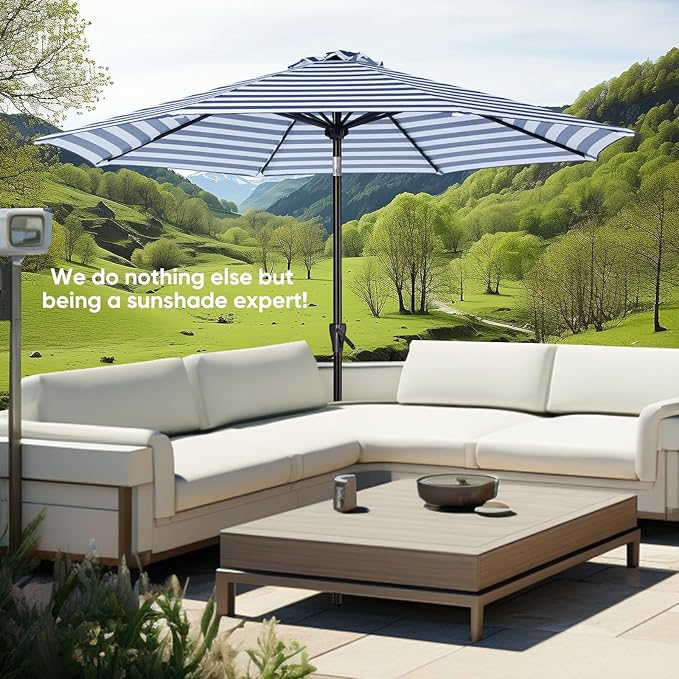 Tempera Patio Market Outdoor Table Umbrella with Push Button Tilt and Crank,Large Sun Umbrella with Sturdy Pole&Fade resistant canopy,Easy to set