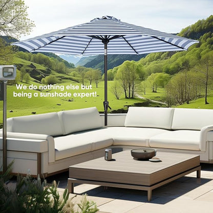 Tempera Patio Market Outdoor Table Umbrella with Push Button Tilt and Crank,Large Sun Umbrella with Sturdy Pole&Fade resistant canopy,Easy to set