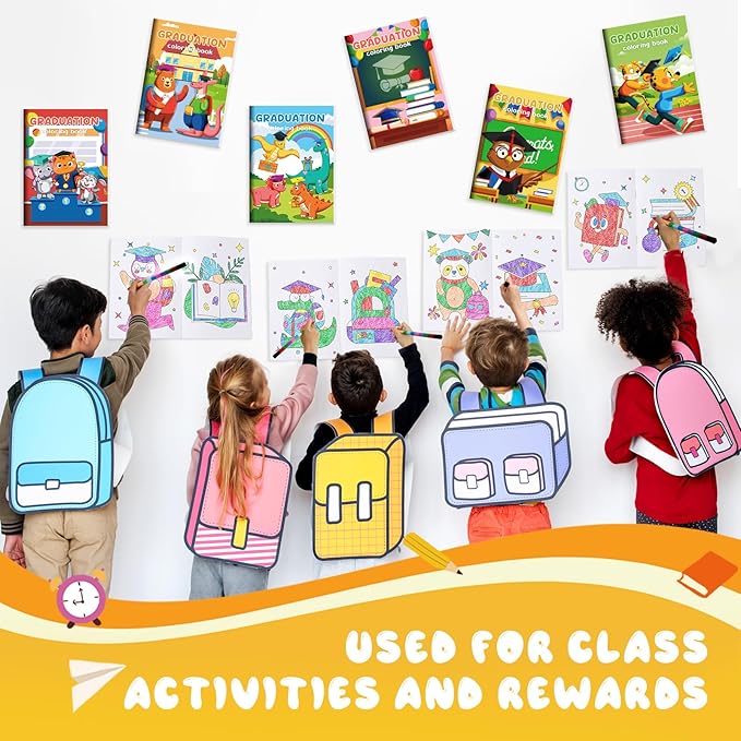 BenLouis 24 Kindergarten Graduation Mini Coloring Books Kids with 24 Stacking Crayons Preschool Party Favors Activity Books Bulk for Kids Student Grad Party Goodie Bag Gift Stuffer Classroom Reward