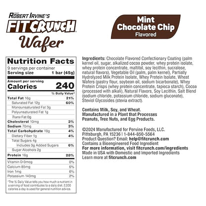 FITCRUNCH Wafer Protein Bars, 16g of Protein & 4g of Sugar (9 Bars, Mint Chocolate Chip)