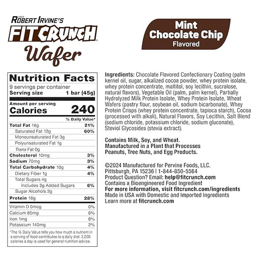 FITCRUNCH Wafer Protein Bars, 16g of Protein & 4g of Sugar (9 Bars, Mint Chocolate Chip)