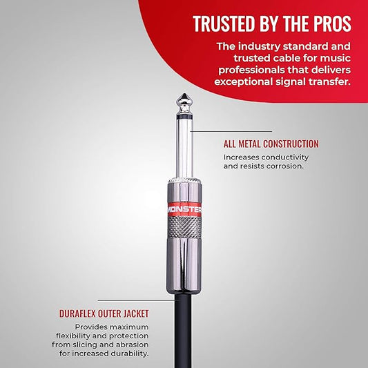 Monster Prolink Classic Speaker Cable - 6FT Straight to Straight Instrument Cable - 1/4-Inch Plugs - Guitar Cord w/Superior Signal Transfer, Noise Reduction, Duraflex Outer Jacket