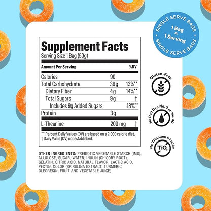 Tandy Mellow Rings L-Theanine Gummies I Relaxation Gummies with Juicy Peach Flavor I Calming Gummies for Adults I Gluten-Free Fast-Acting Dietary Supplement Gummy I 6-Pack