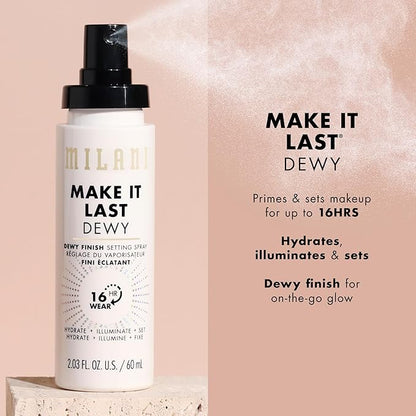 Milani Make It Last Dewy - Dewy Finish Setting Spray - 3 in 1- Hydrate + Illuminate + Set, Makeup Finishing Spray - Makeup Primer & Hydrating Setting Spray - 2 Pack