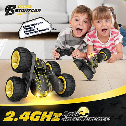 Tecnock Remote Control Car for Kids, 2.4GHz RC Car with USB-C Easy Charging, 4WD Double Sided 360° Rotates and Flips RC Stunt Car, Toys Gift for Boys and Girls
