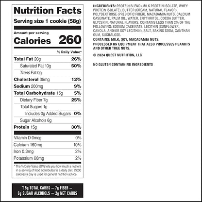 Quest Nutrition White Chocolate Macadamia Protein Cookie, 15g Protein, 1g Sugar, 2g Net Carbs, Keto Friendly, High Protein, Low Carb; 12 Count
