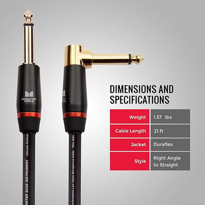 Monster Prolink Monster Bass Istrument Cable: Right Angle to Straight, 21 ft, Angled to Straight 1/4 Plugs