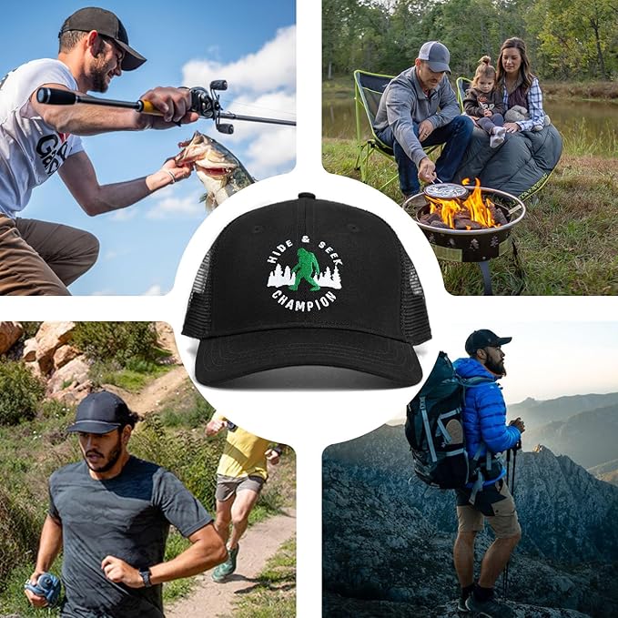 Mesh Bigfoot Hat Leather Cap for Men- Great Snapback Closure Sasquatch Hat for Hunting & Hiking