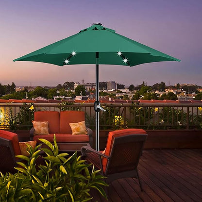 Yaheetech 7.5FT Solar Umbrella LED Lighted Patio Umbrella Waterproof & UV Protection, Market Sunshade w/Tilt and Crank for Backyard, Deck and Pool, Dark Green