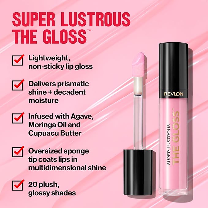 Revlon Super Lustrous Lip Gloss, Non-Sticky, Hydrating, High Shine Finish, 255 Sandstorm, 0.13 oz