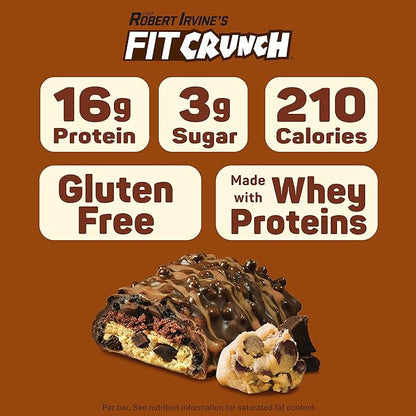 FITCRUNCH Snack Size Protein Bars, 6-Layer Baked Bar, 3g of Sugar, Gluten Free & Soft Cake Core (9 Bars, Chocolate Chip Cookie Dough)