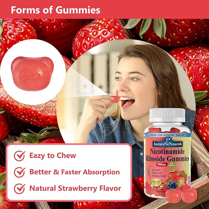 NAD Supplement Gummies Sugar-Free, NAD Nicotinamide Riboside Resveratrol 900mg w. Quercetin, Collagen Biotin & Vitamin, High Potency NAD Resveratrol Supplements for Anti Aging, Energy, Focus