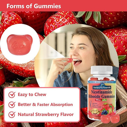 NAD Supplement Gummies Sugar-Free, NAD Nicotinamide Riboside Resveratrol 900mg w. Quercetin, Collagen Biotin & Vitamin, High Potency NAD Resveratrol Supplements for Anti Aging, Energy, Focus