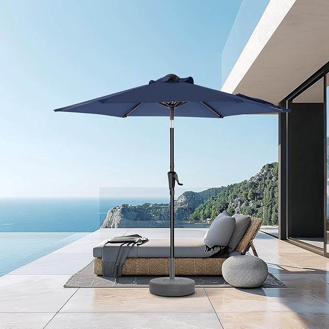 7.5ft Outdoor Patio Umbrella - Market Table Pool Deck Umbrella UPF50+ UV Protection with Push Button Tilt, Crank and 6 Sturdy Ribs (Navy Blue, No base)
