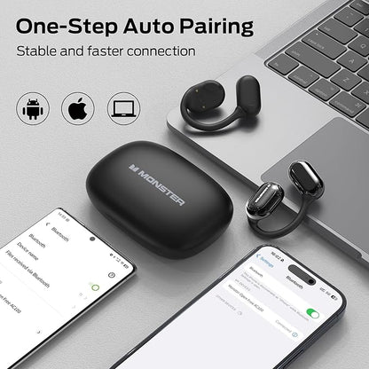 Monster Open Free AC100 Open Ear Headphones, Bluetooth 5.3 Wireless Headphones with Earhooks, Immersive Stereo Sound by Dual Large Driver, Clear Talk, 30H Playtime,Waterproof Sport Earbuds for Running