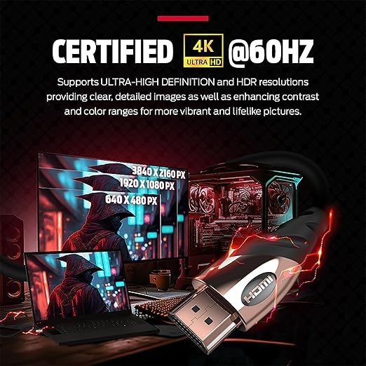 Monster HDMI Electronic Cable 4K Ultra Hd with Ethernet Cord 60/120 Hz Refresh Speed 21Gbps 1080p Video Corrosion Resistant Gold - 6 ft and 8 ft 2 Pack- Bundle