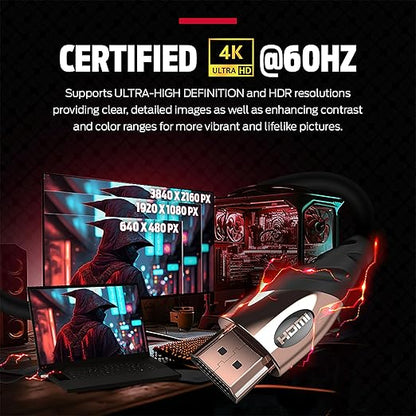 Monster HDMI Electronic Cable 4K Ultra Hd with Ethernet Cord 60/120 Hz Refresh Speed 21Gbps 1080p Video Corrosion Resistant Gold - 6 ft and 8 ft 2 Pack- Bundle