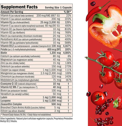 ANDREW LESSMAN Essential-1 Multivitamin 1000 IU Vitamin D3 60 Small Capsules – 100 mcg Methyl B12. CoQ10 Lutein Lycopene Zeaxanthin. High Potency. No Additives. Gentle Ultra-Mild. One Daily Capsule