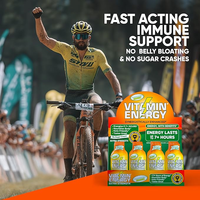 Vitamin Energy Immune+ Extra Strength Daily Energy Shot – Mango – 260mg Natural Caffeine, B-Vitamins, Green Tea, Citicoline – Immune & Focus Support – Zero Sugar, Vegan – 1.93 fl oz, 12-Pack